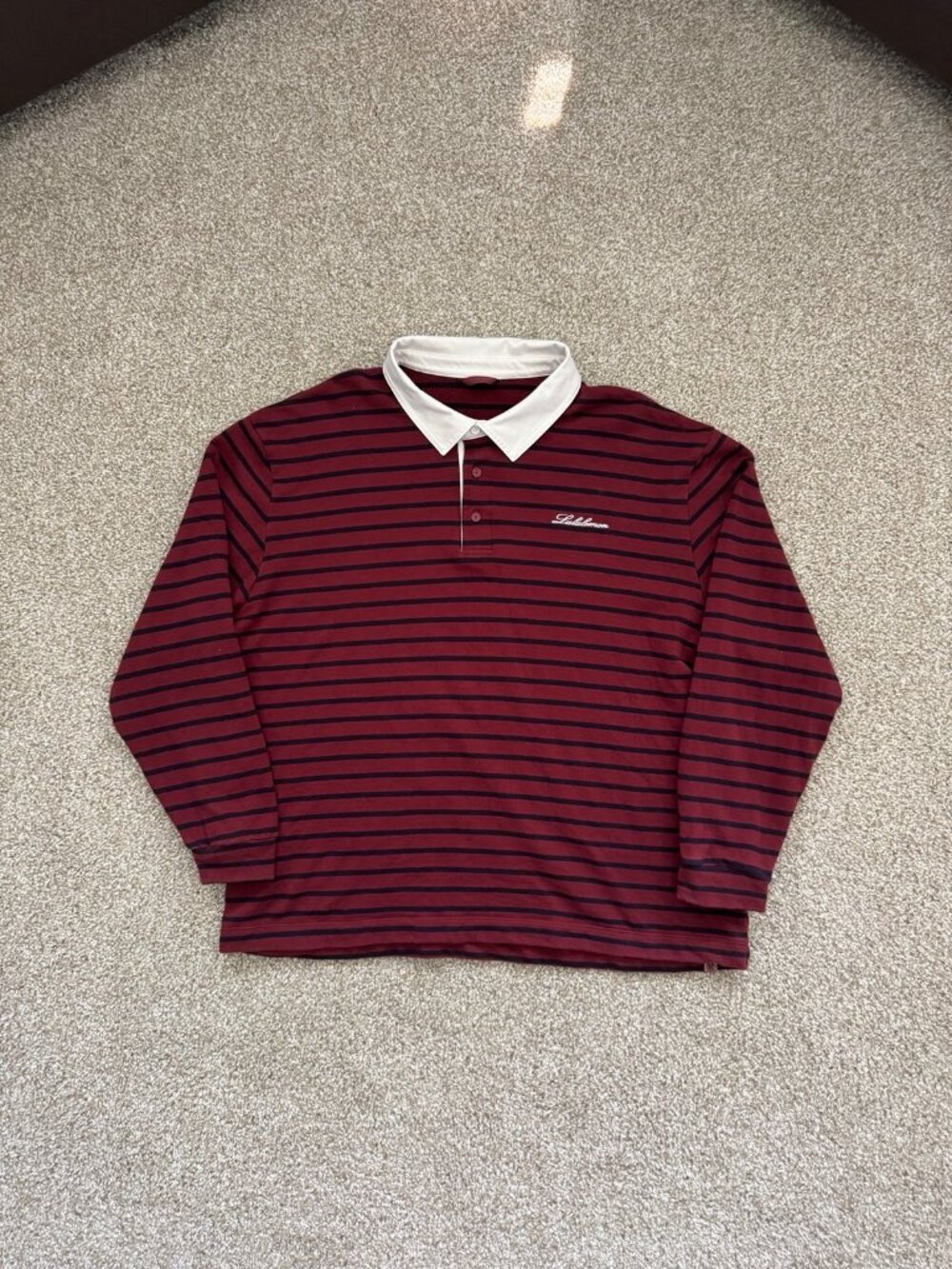 Lululemon Rugby Polo Shirt XXL Red/Black Striped Embroidered Logo long Sleeve